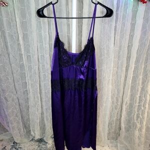 Women's Chemise Purple Lace Trim Nightgown Lingerie Slip